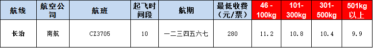 10月25號廣州到長治空運價格